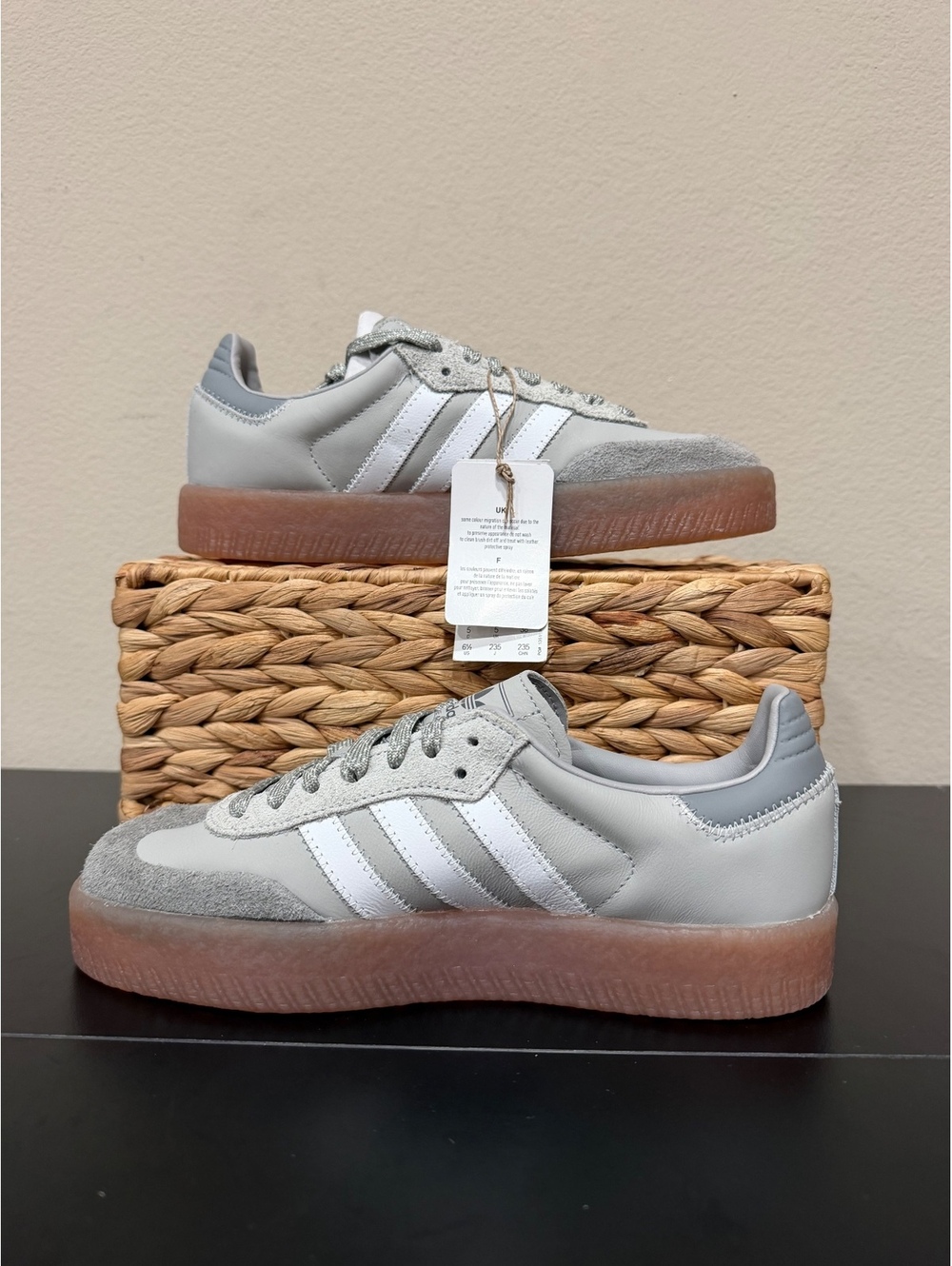 Size 10 - Adidas Women’s Sambae “Grey White” - Picture 2 of 6